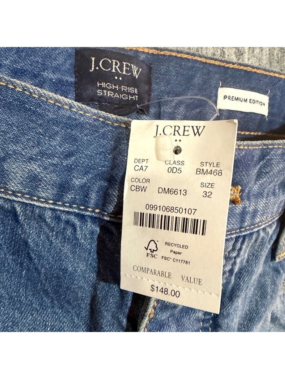 J-Crew .. NWT High Rise Straight Jeans Factory Premium Edition ButtonFly 32 - Picture 8 of 10